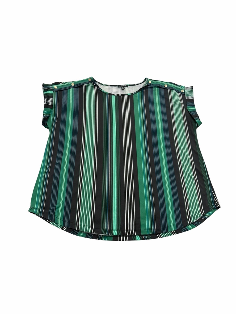 AUW Green & Black Vertical Stripe Short Sleeve Top